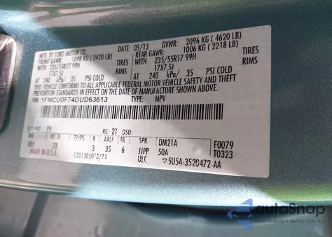 2013 Ford Escape S z USA, uszkodzony, nr VIN 1FMCU0F74DUD63613